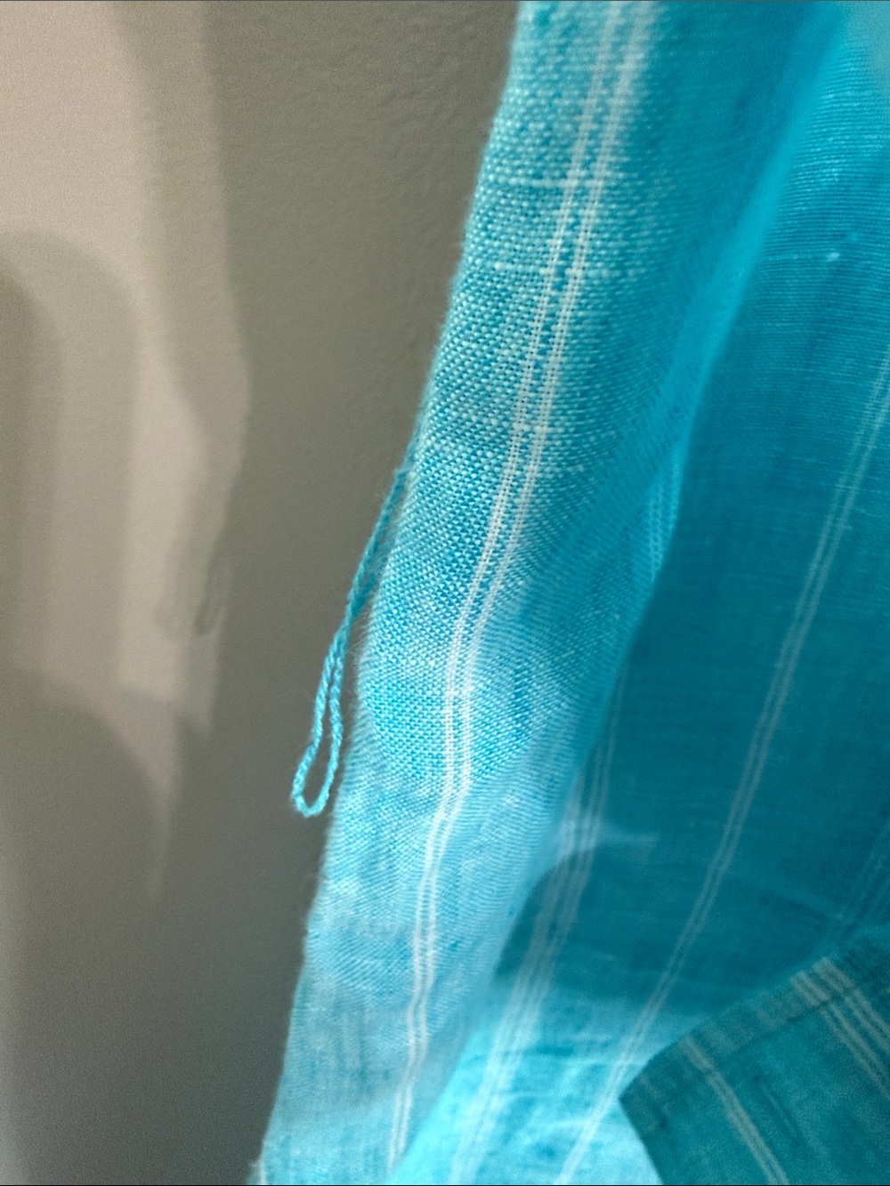 Talbots Linen Shirt Dress Aqua/Blue Striped Roll Tab Sleeves Coastal Resort L - Picture 8 of 8